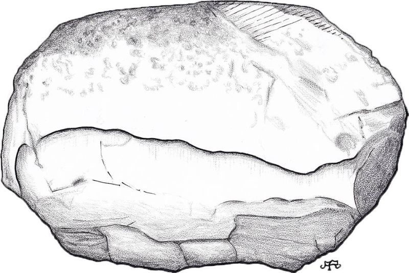 Abb. 5: Eine der vom Wind herauspräparierten Kanten auf dem Schweden-Findling (Zeichnung A. Richter)
