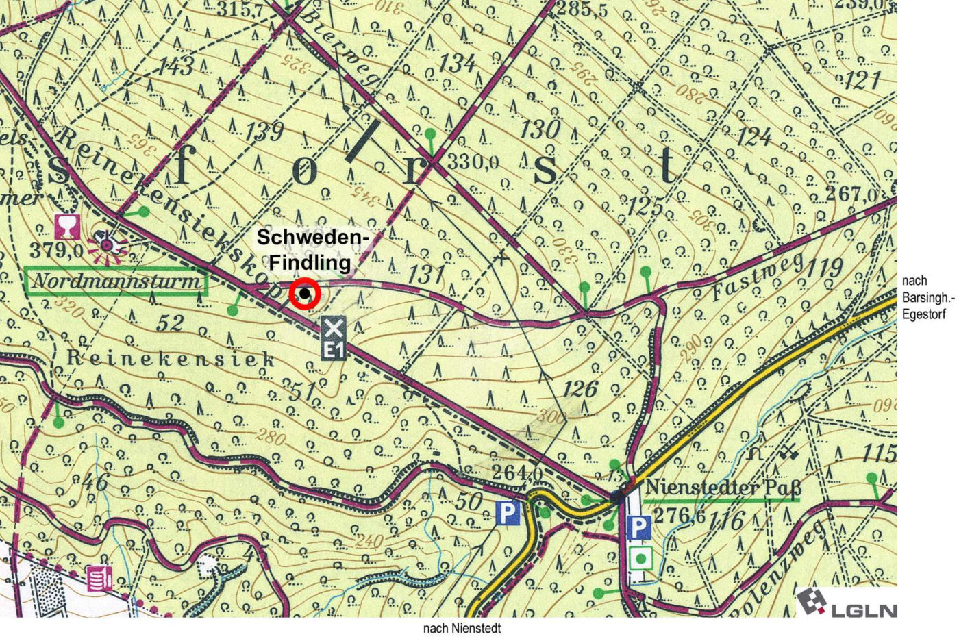 Lageplan (Karte) des Schweden-Findlings im Deister